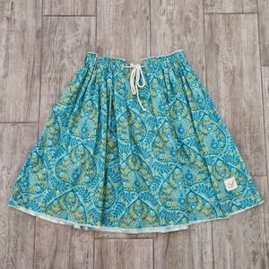 Lema French Market Skirts Womens OS Teal Peacock Damask A-Line Cotton Artsy Folk